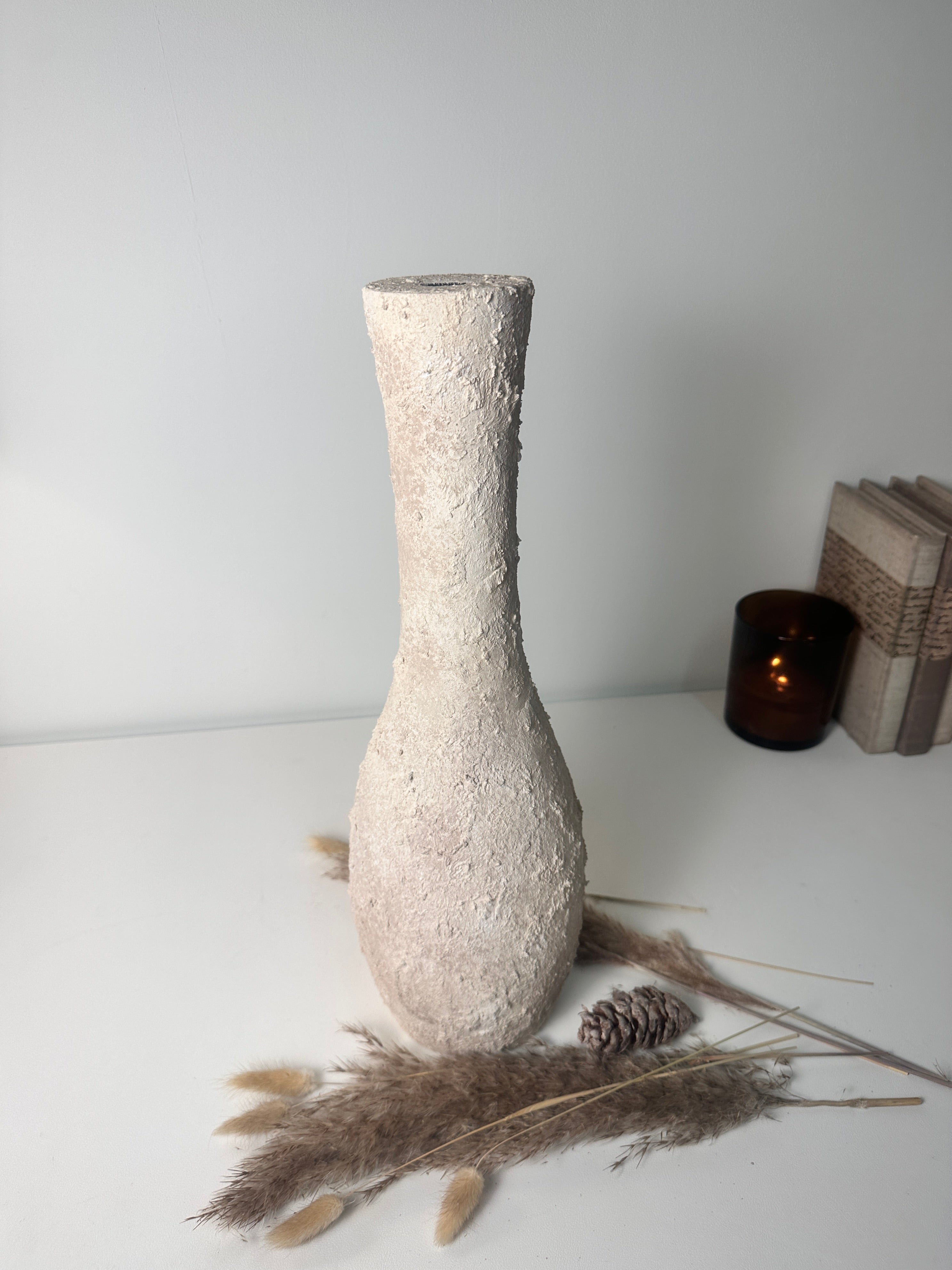 Minimalist Textured Hand-painted Ceramic Decorative Vase 18" tall - Cream wash