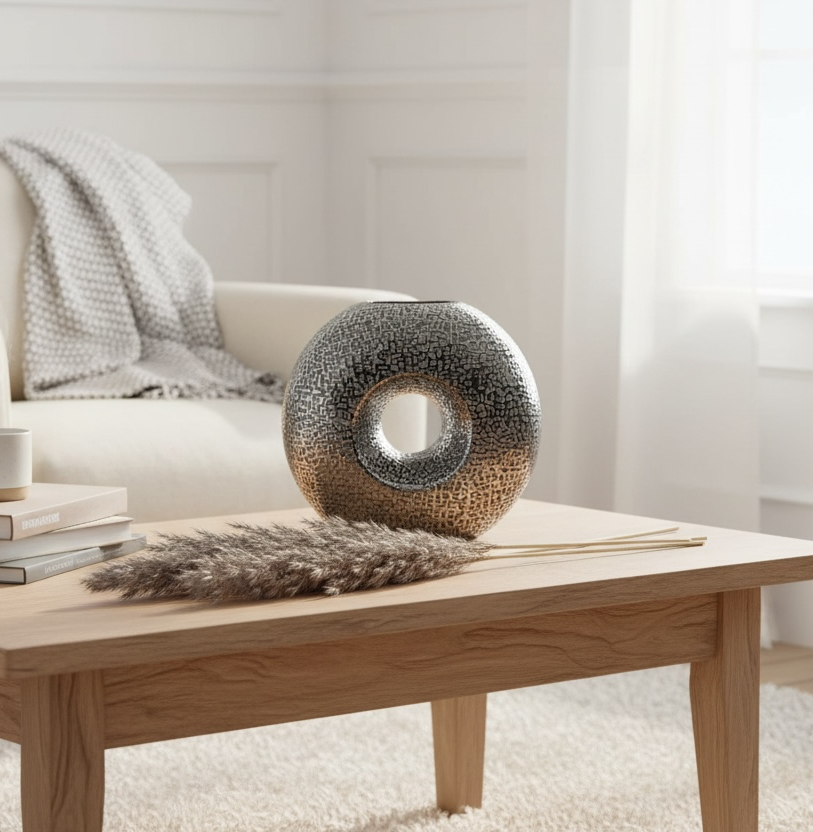 Modern Donut Silver Vase 10 inch tall