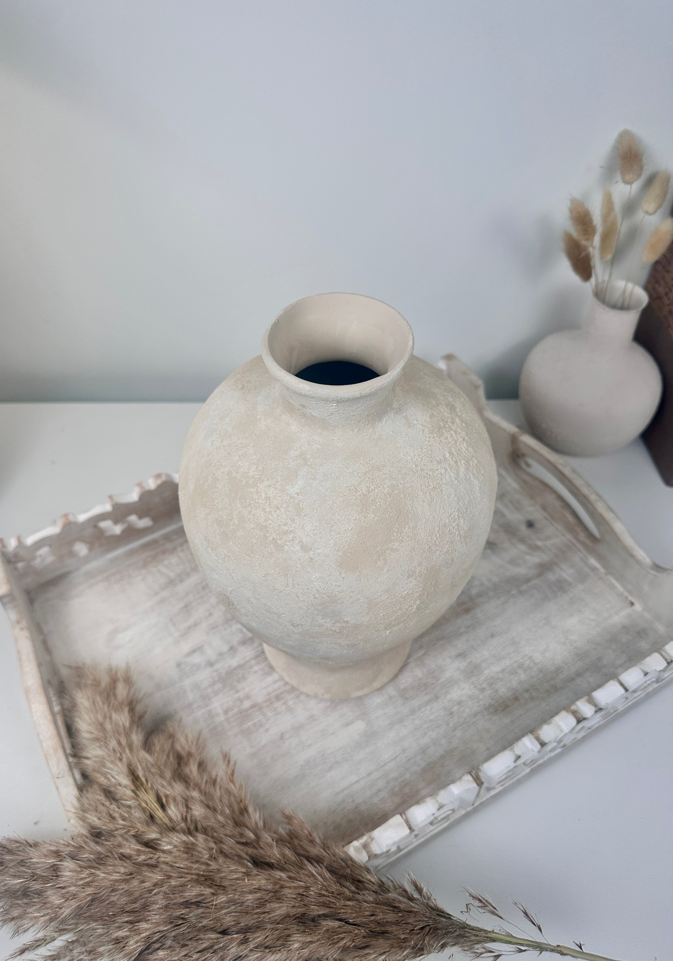 Minimalist Textured Ceramic Vase 10.5" - Cream Sand washed