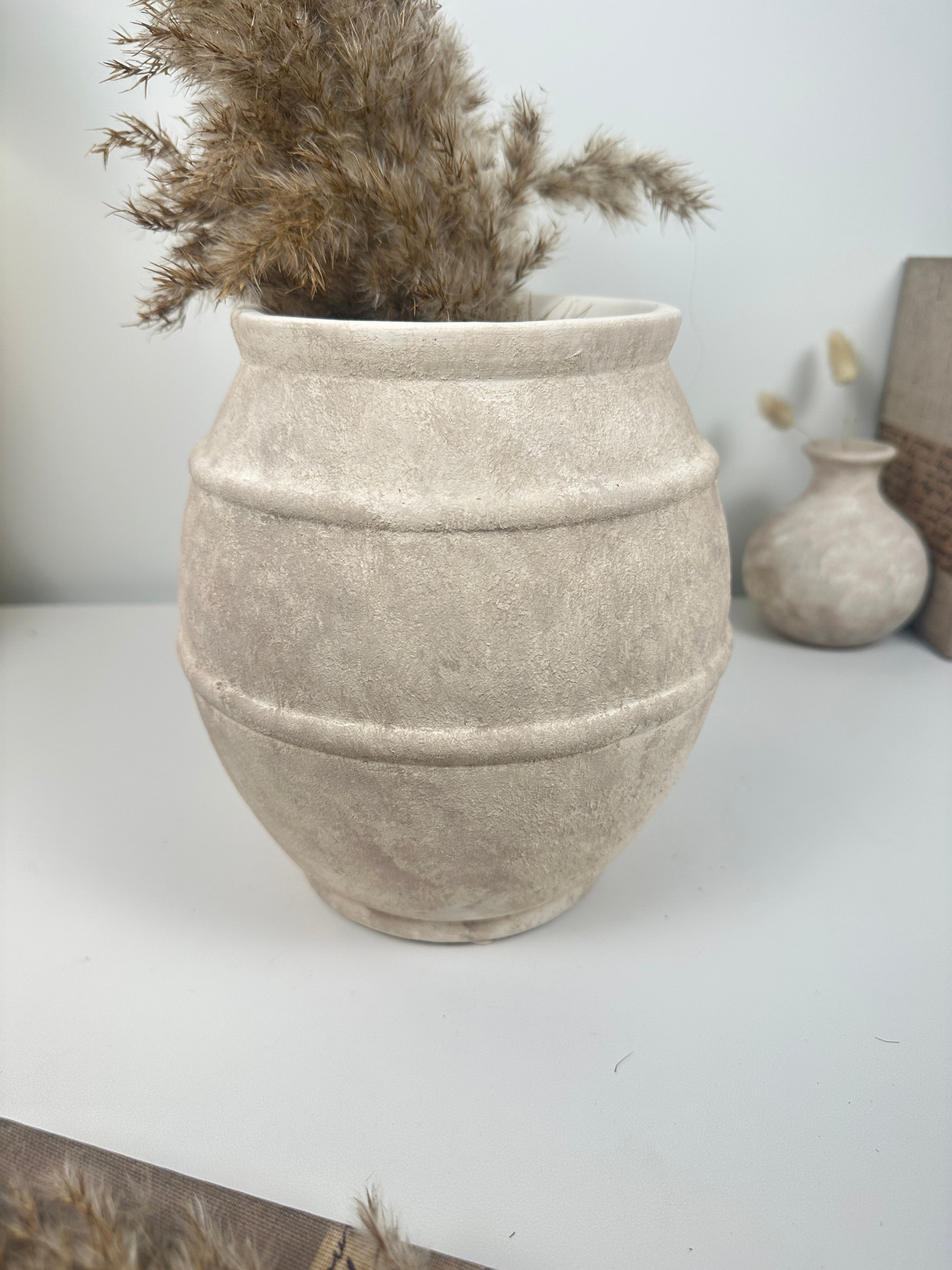 Handmade Painted Beige Washed Decorative Vase Planter 12’’