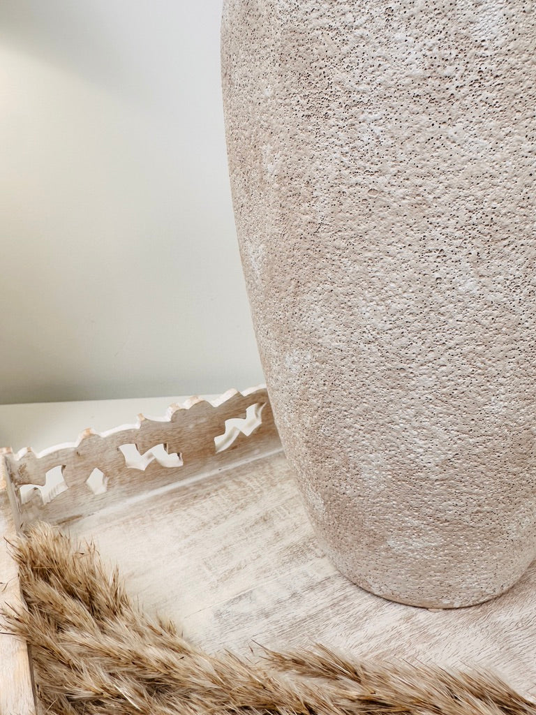 Minimalist Modern Ceramic Vase 12" tall - Hand-Painted Beige washed
