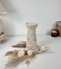 10'5  Minimalist Abstract Textured Candle Holder for Candlestick and Pillar Candle 10'5 tall - Cream wash