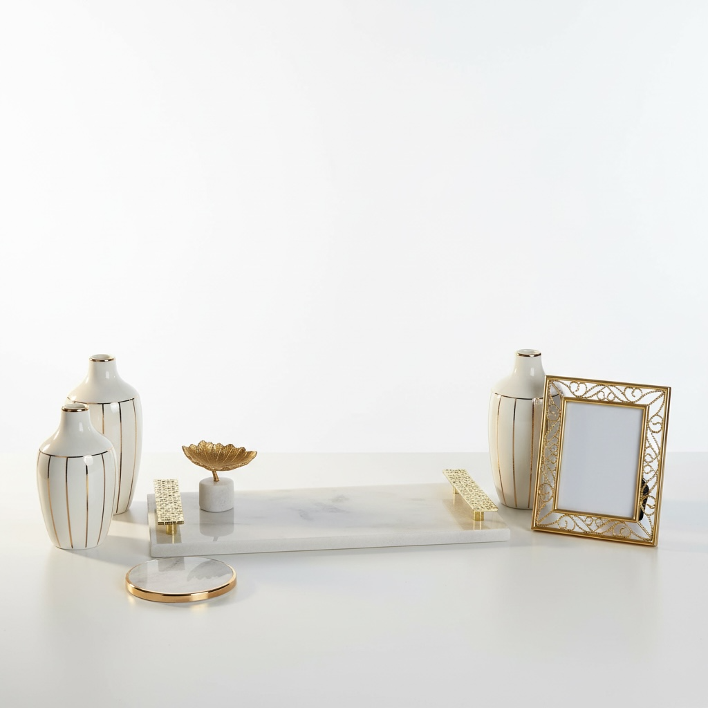 Elegant Marble Tray with Gold Handles 16" length