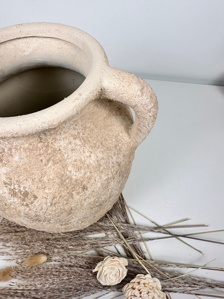 Rustic Minimalist Textured Hand-painted 10.5" tall - Light Beige wash