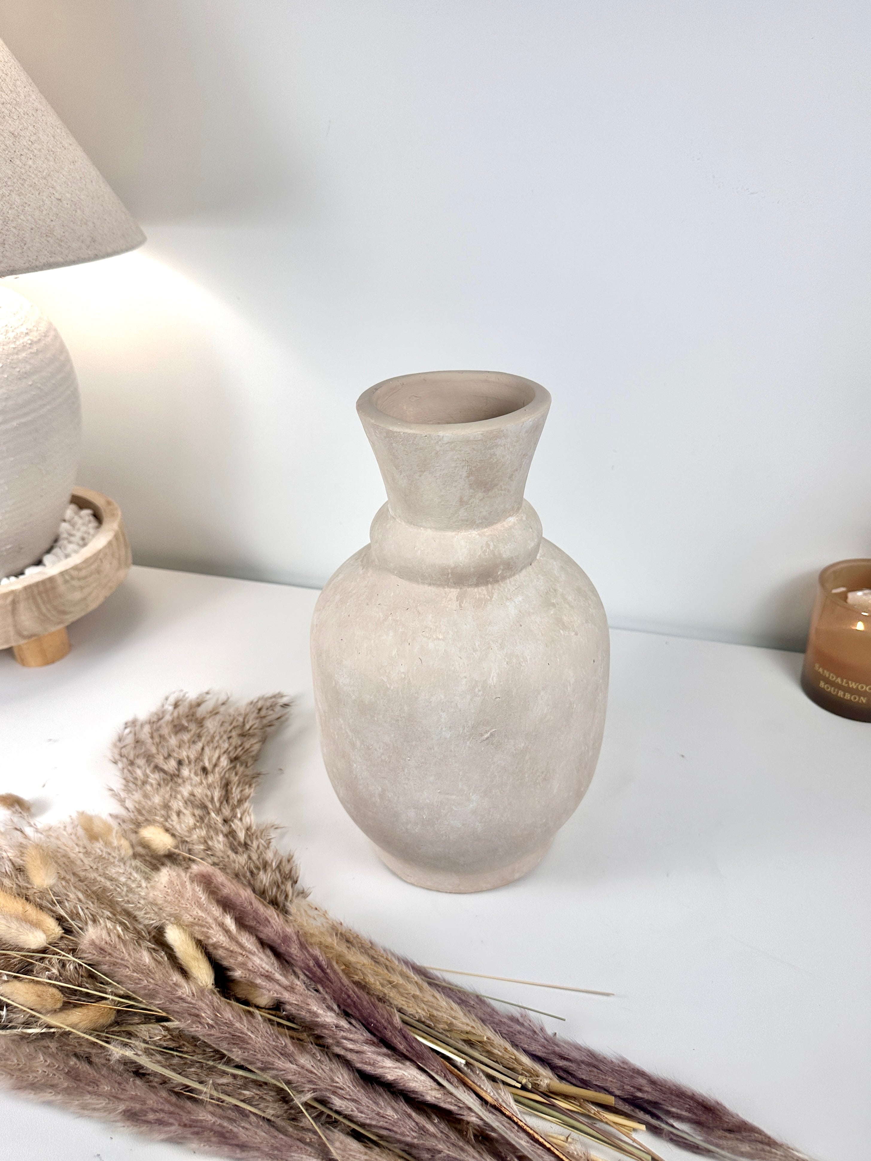 Roman Style Vase Hand-Painted 12" tall - Cream Sand washed