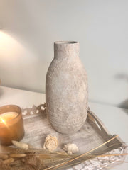Rustic Hand-Painted/Textured Ceramic Vase 12” tall - beige washed