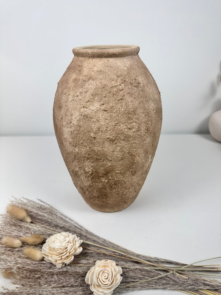 Rustic Hand-Painted Textured Vase 14" - Earth Brown