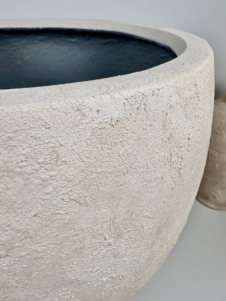 Minimalist Textured Hand-painted Ceramic Planter 16" tall - cream/off-white