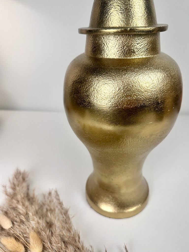 Gold Metal Ginger Jar Hammered Finish with Classic Lid 15" tall
