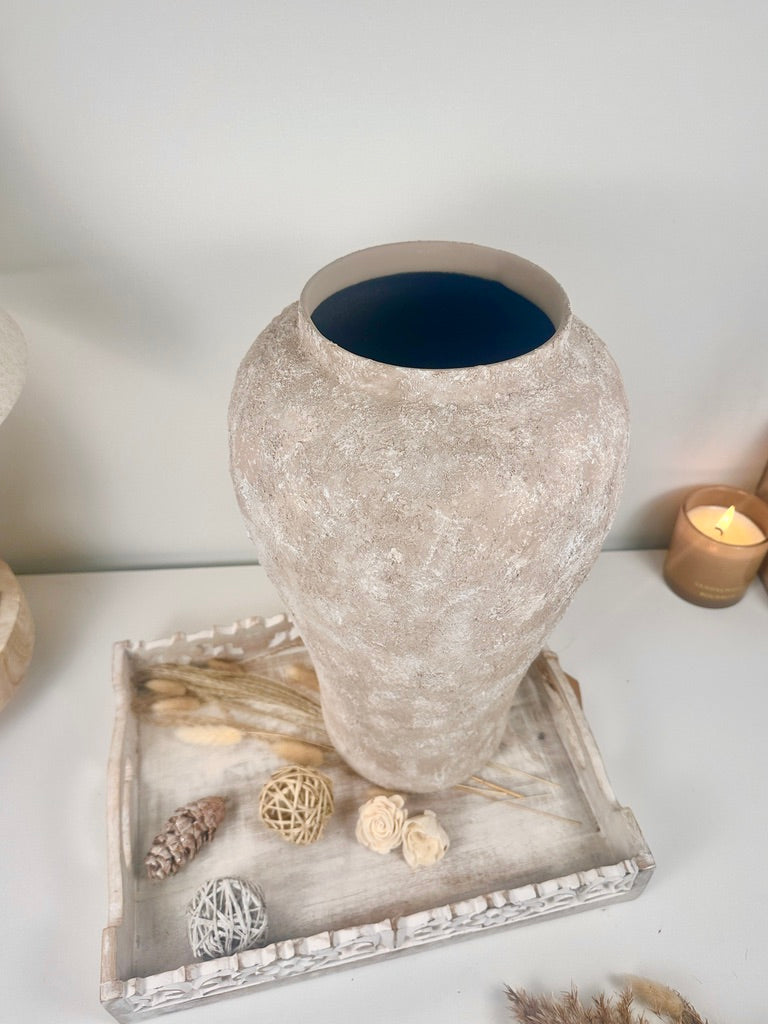 Minimalist Rustic Vase 19.5" tall Textured Hand-painted Ceramic  - Beige washed