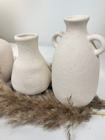 Set of 3 minimalist vases - hand painted and textured - off white