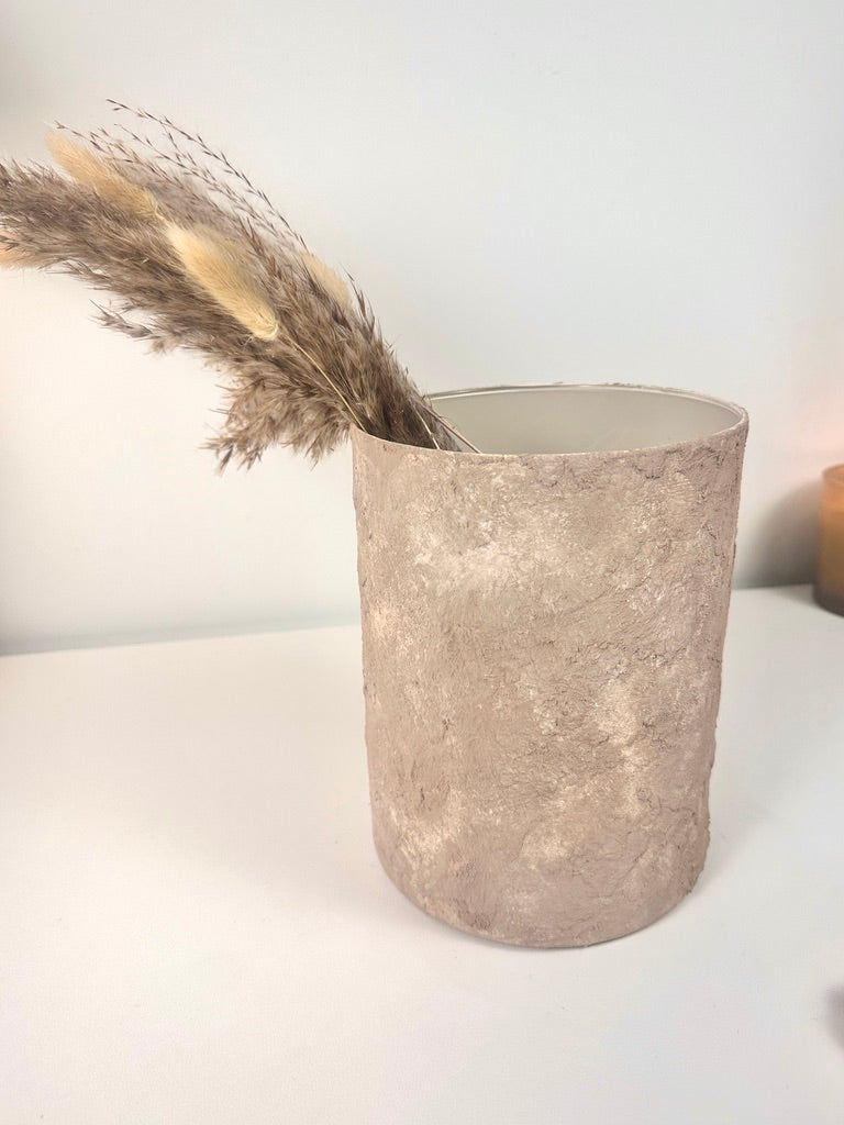 Minimalist Textured Hand-painted Glass Vase 8" - Beige washed