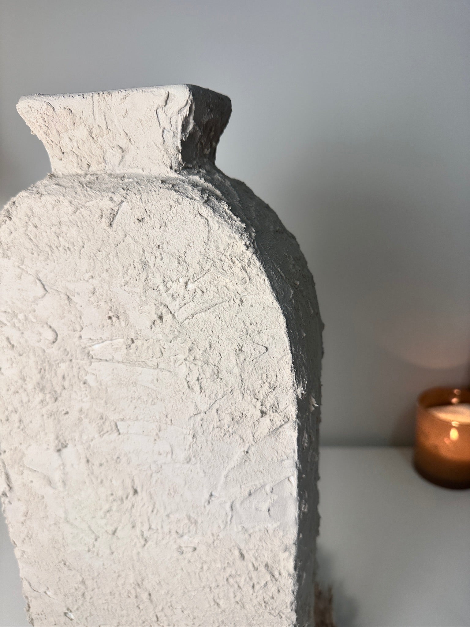 Minimalist Textured Hand-painted Sculpture Floor or Table Vase 17" tall - Cream