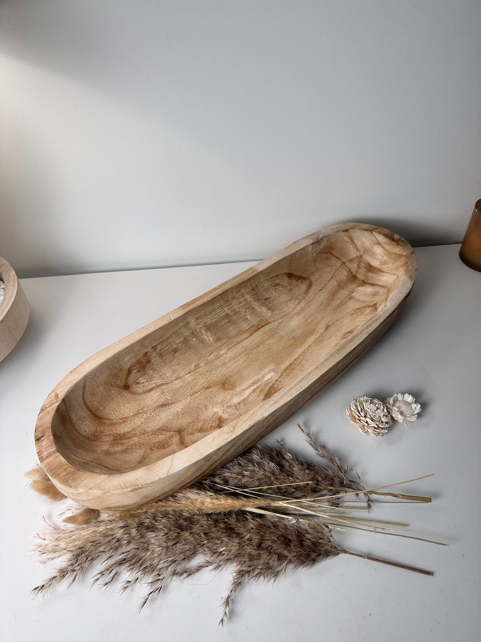 Rustic farmhouse style decorative paulownia tray 16.5” long - Beige