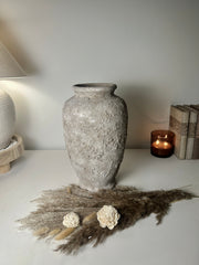 Rustic Hand-Painted Textured Ceramic Vase 14" tall - Beige Wash