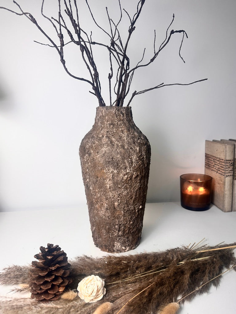 Rustic Tree Style Textured Hand-Painted Ceramic Vase 13" tall - Dark Brown