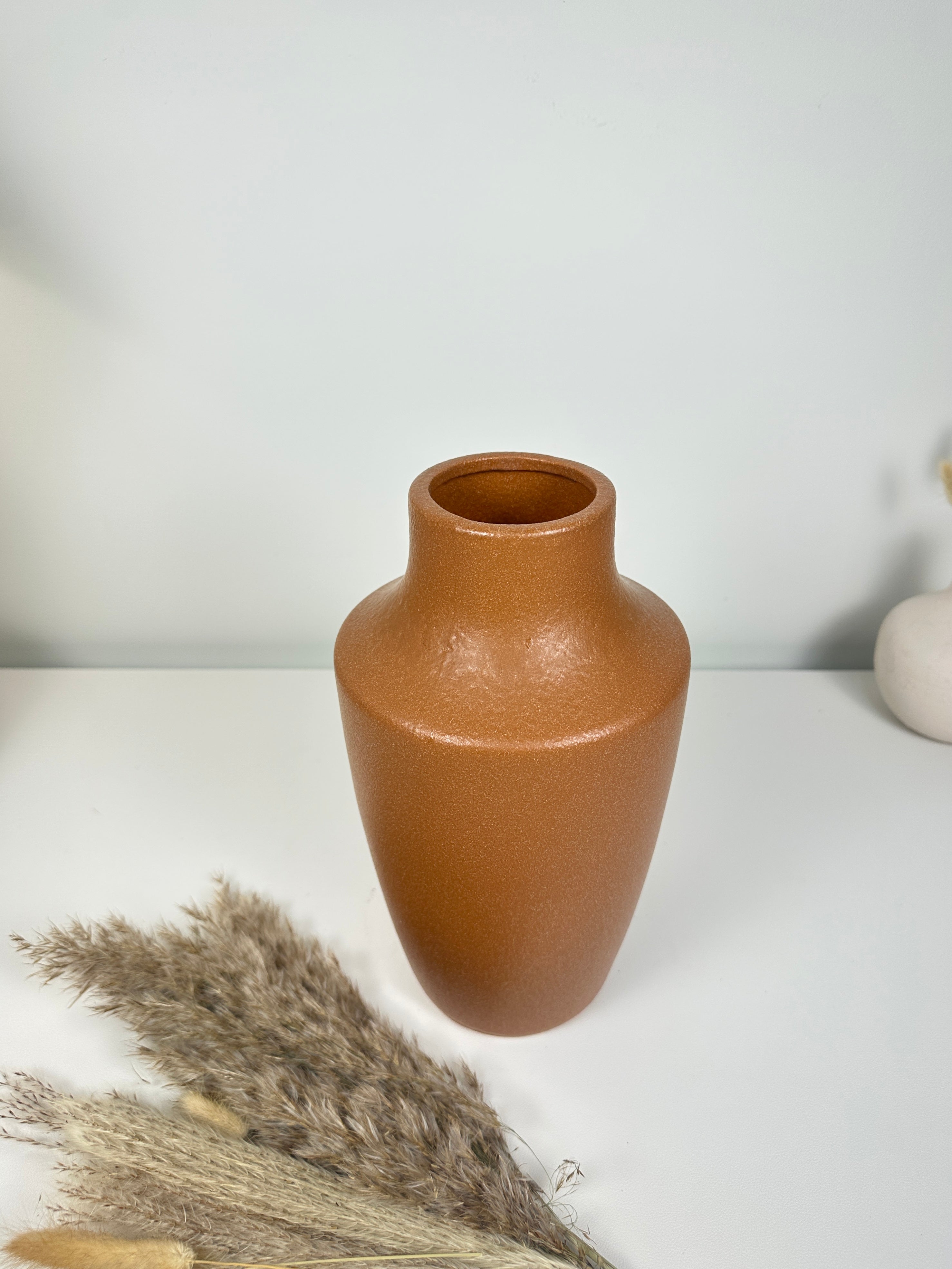 Retro Style Ceramic Brown Vase 11" tall