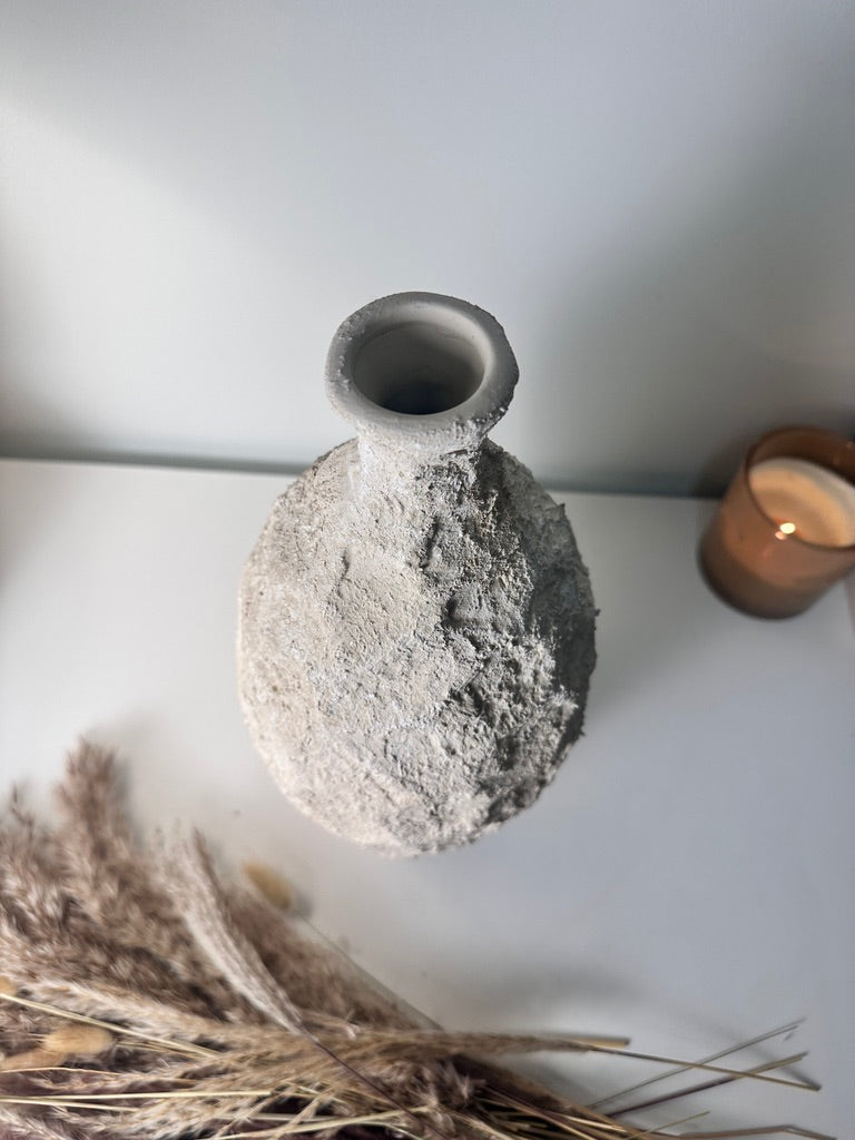 Minimalist Geometric Hand-Painted/Textured Ceramic Vase 14.5" - Cream washed