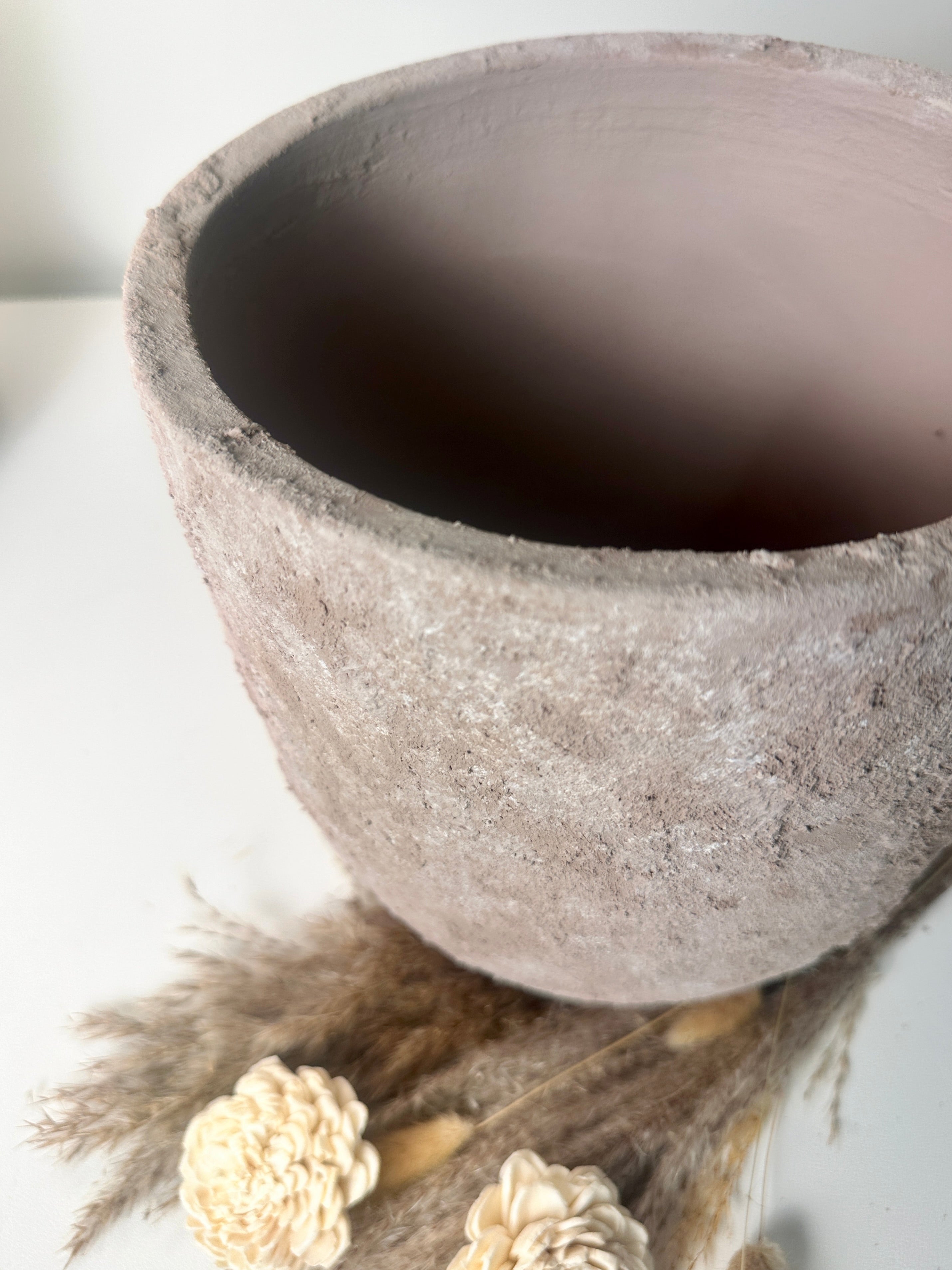 9" tall Minimalist Hand-Painted & Textured Planter Pot with Drainage Hole - Light Coffee Brown