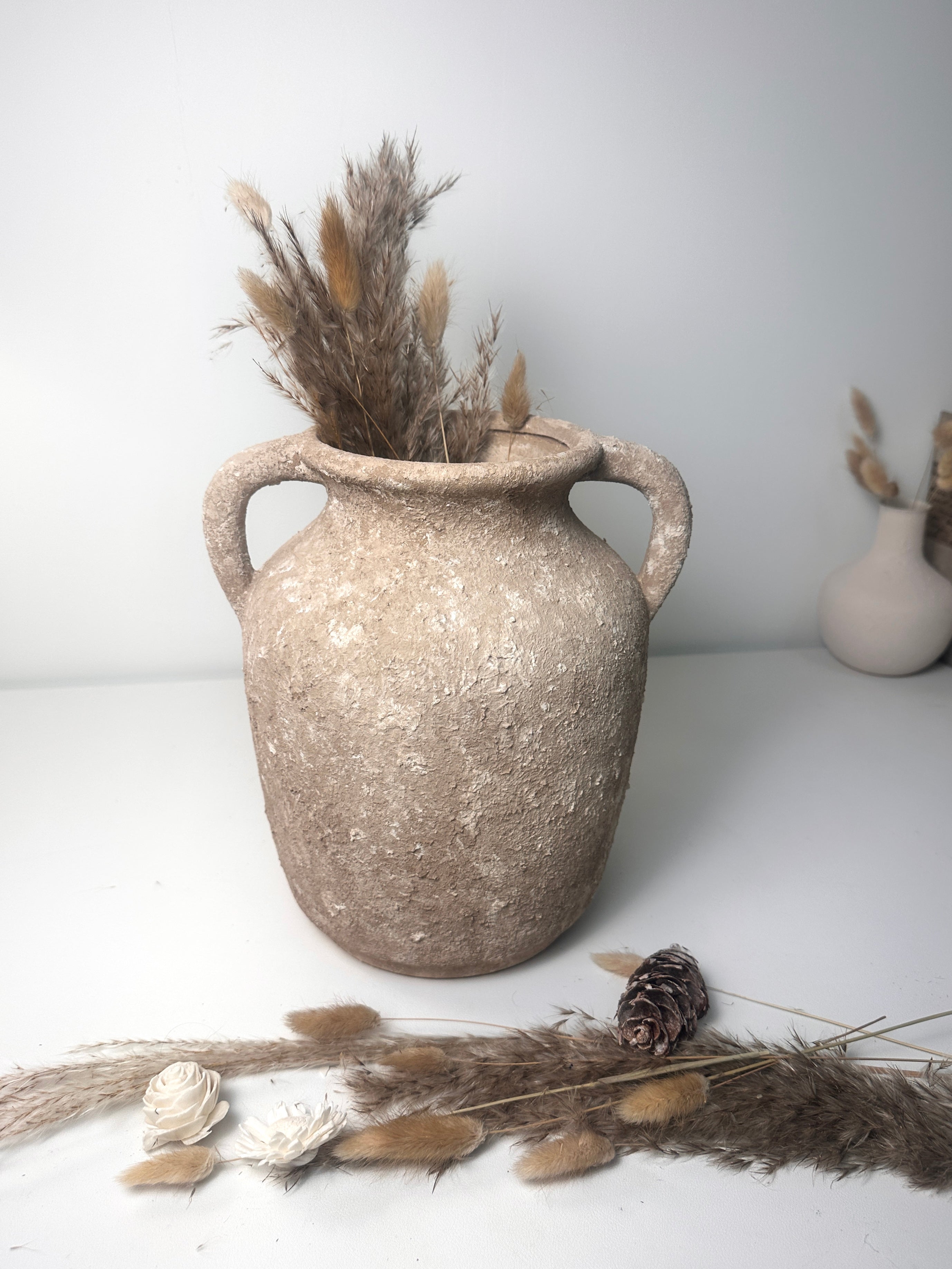 Rustic Minimalist Textured Hand-painted 10.5" tall - Brown wash