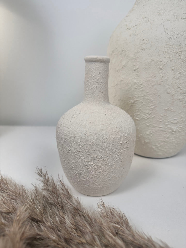 Set of 3 minimalist vases - hand painted and textured - off white