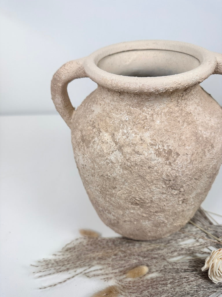 Rustic Minimalist Textured Hand-painted 10.5" tall - Light Beige wash