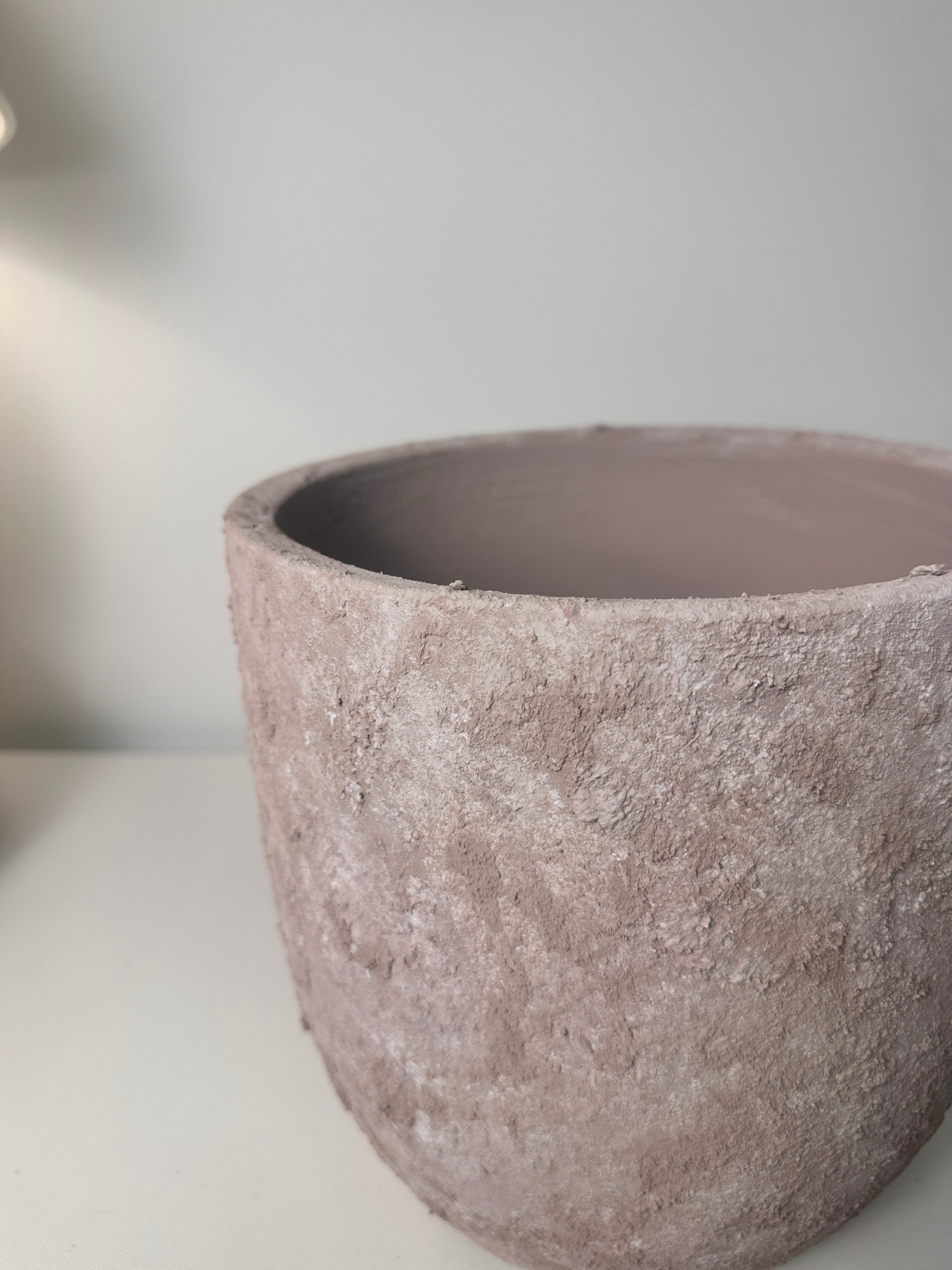 9" tall Minimalist Hand-Painted & Textured Planter Pot with Drainage Hole - Light Coffee Brown