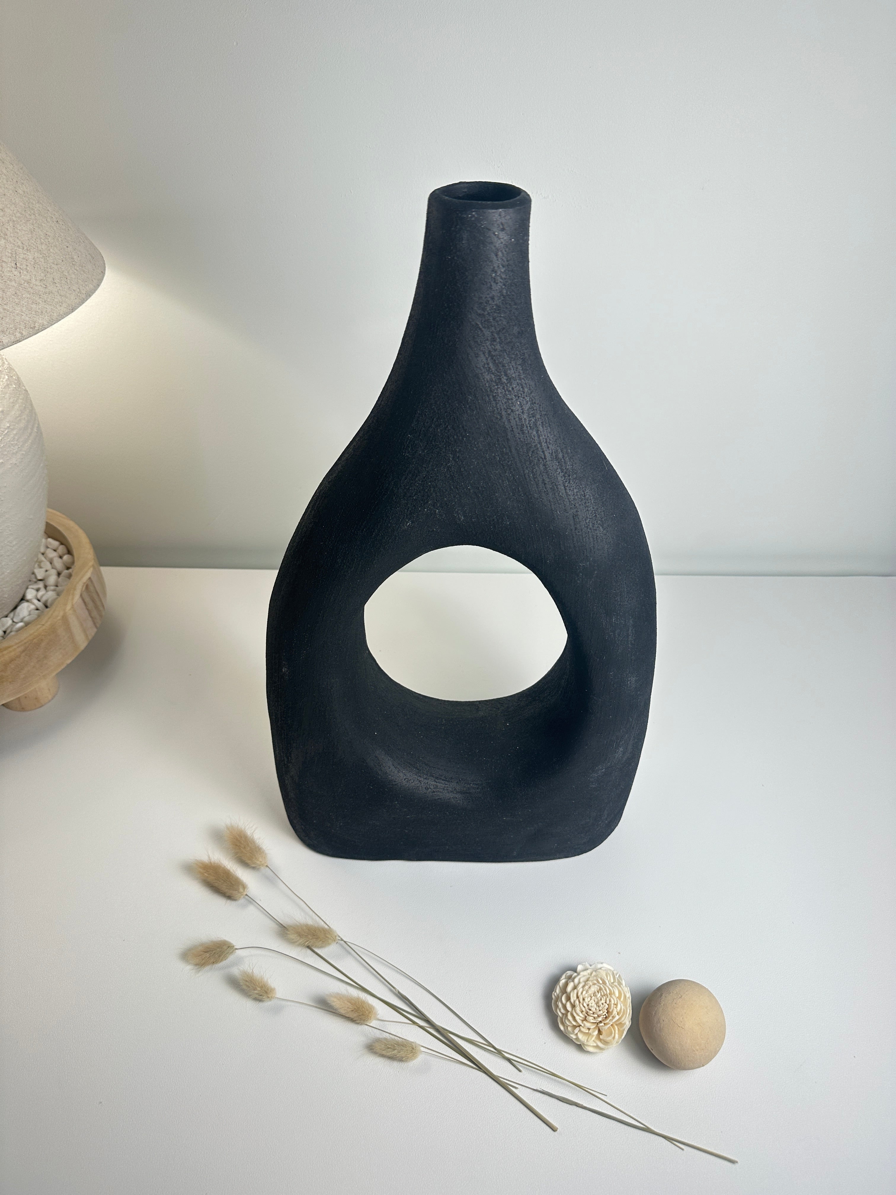 Modern Art Deco Minimalist Metal Vase 18" Black