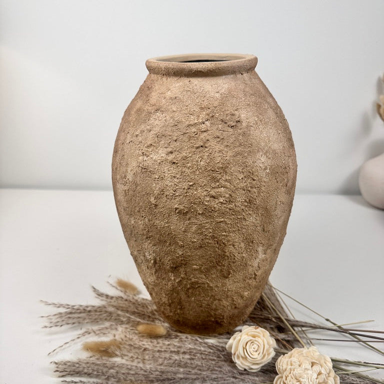 Rustic Hand-Painted Textured Vase 14" - Earth Brown