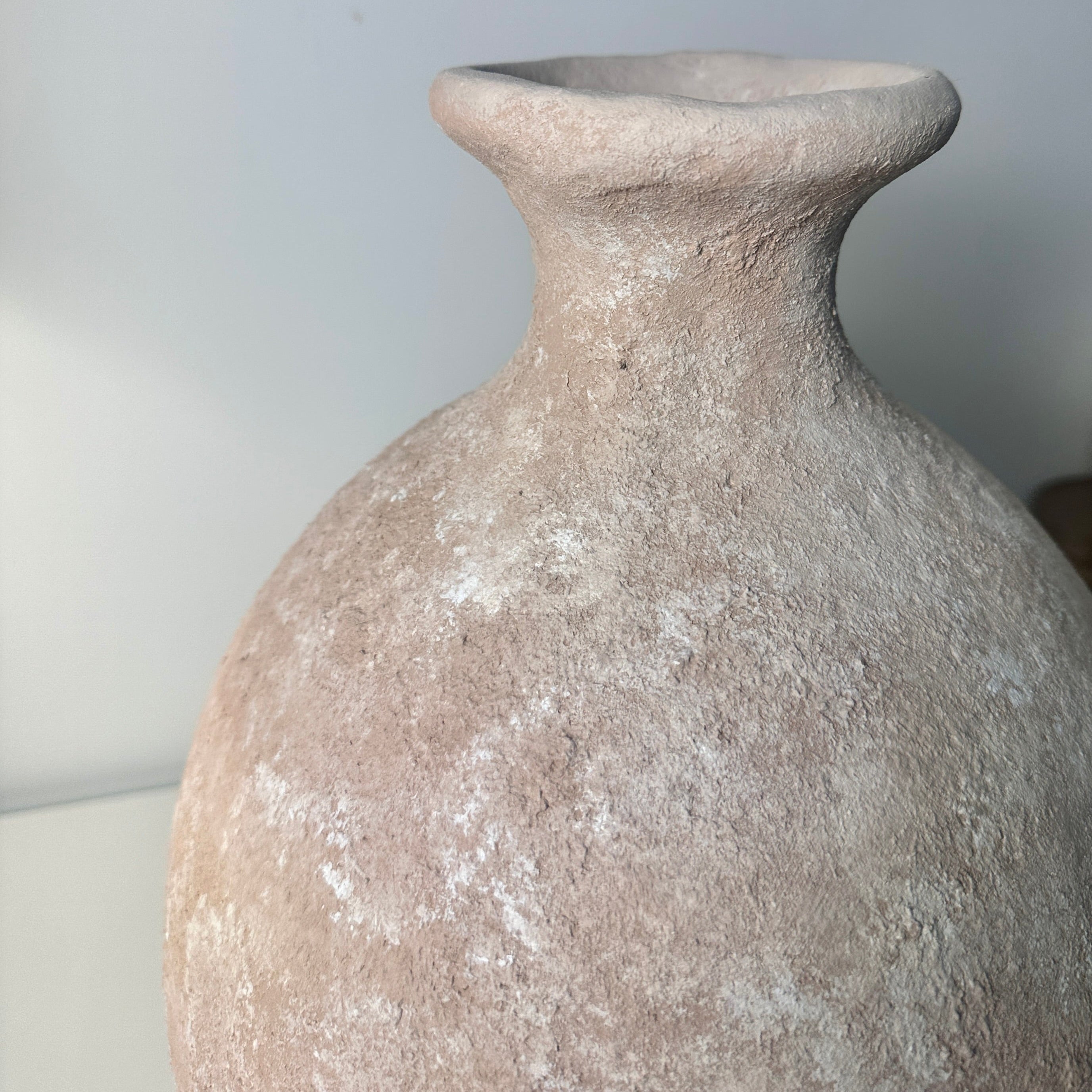 Minimalist Textured Hand-Painted Vase 15" tall - Light Beige Wash