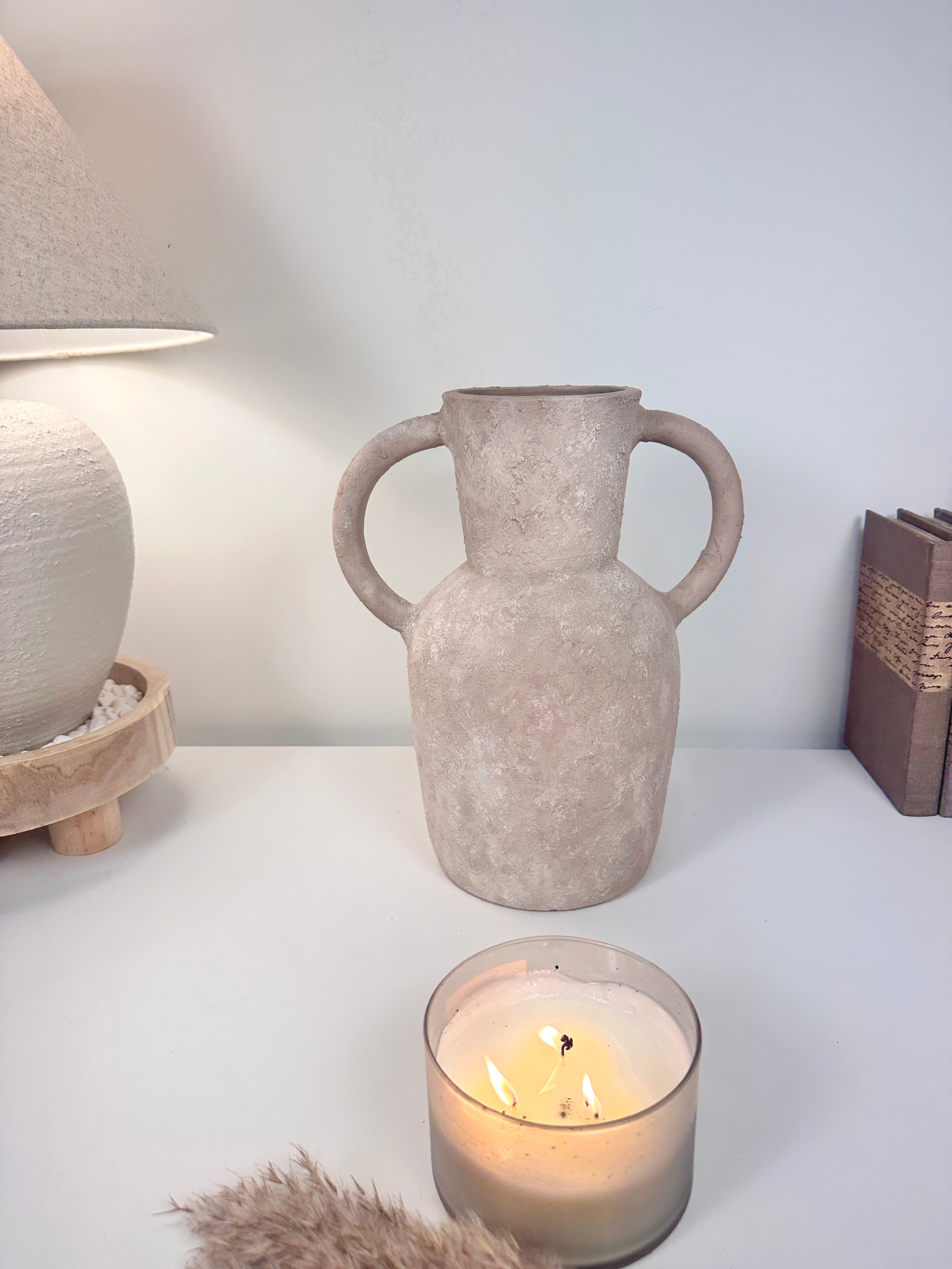Roman Style Hand-Painted/Textured Ceramic Vase 13” tall - beige washed