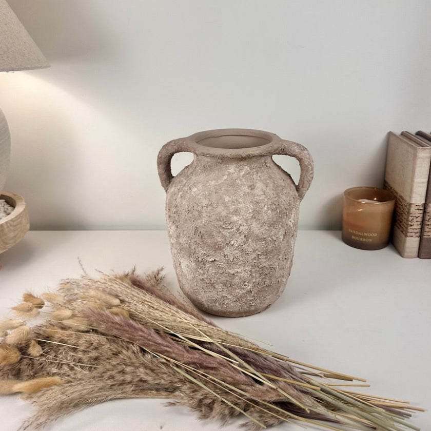 Rustic Minimalist Textured Hand-painted 10.5" tall - Beige washed