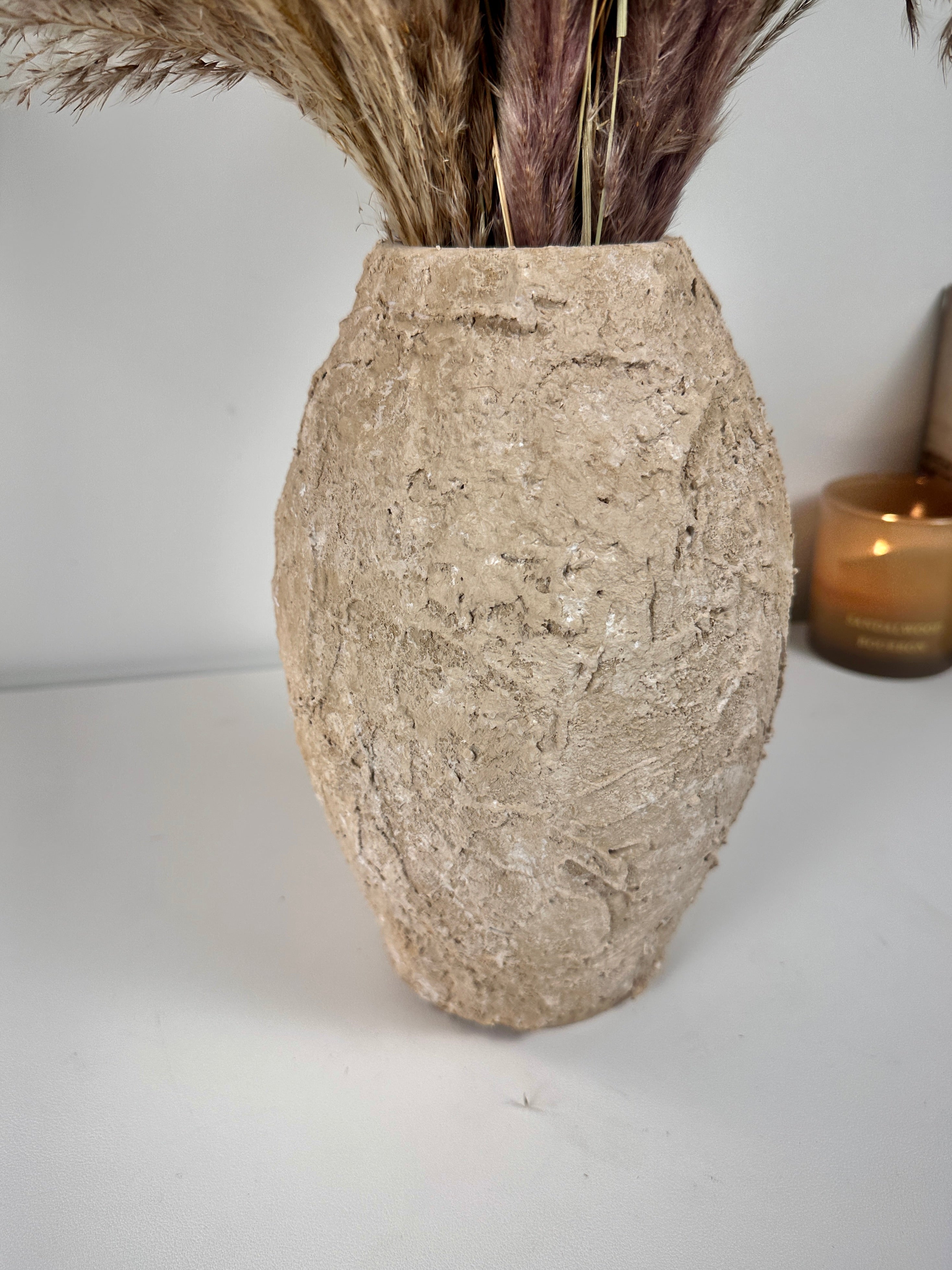 Rustic Minimalist Textured Hand-painted 10.5" tall - Beige Tan washed