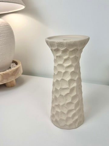 Minimalist Abstract Textured Candlestick 10'5 tall Beige Linen Color