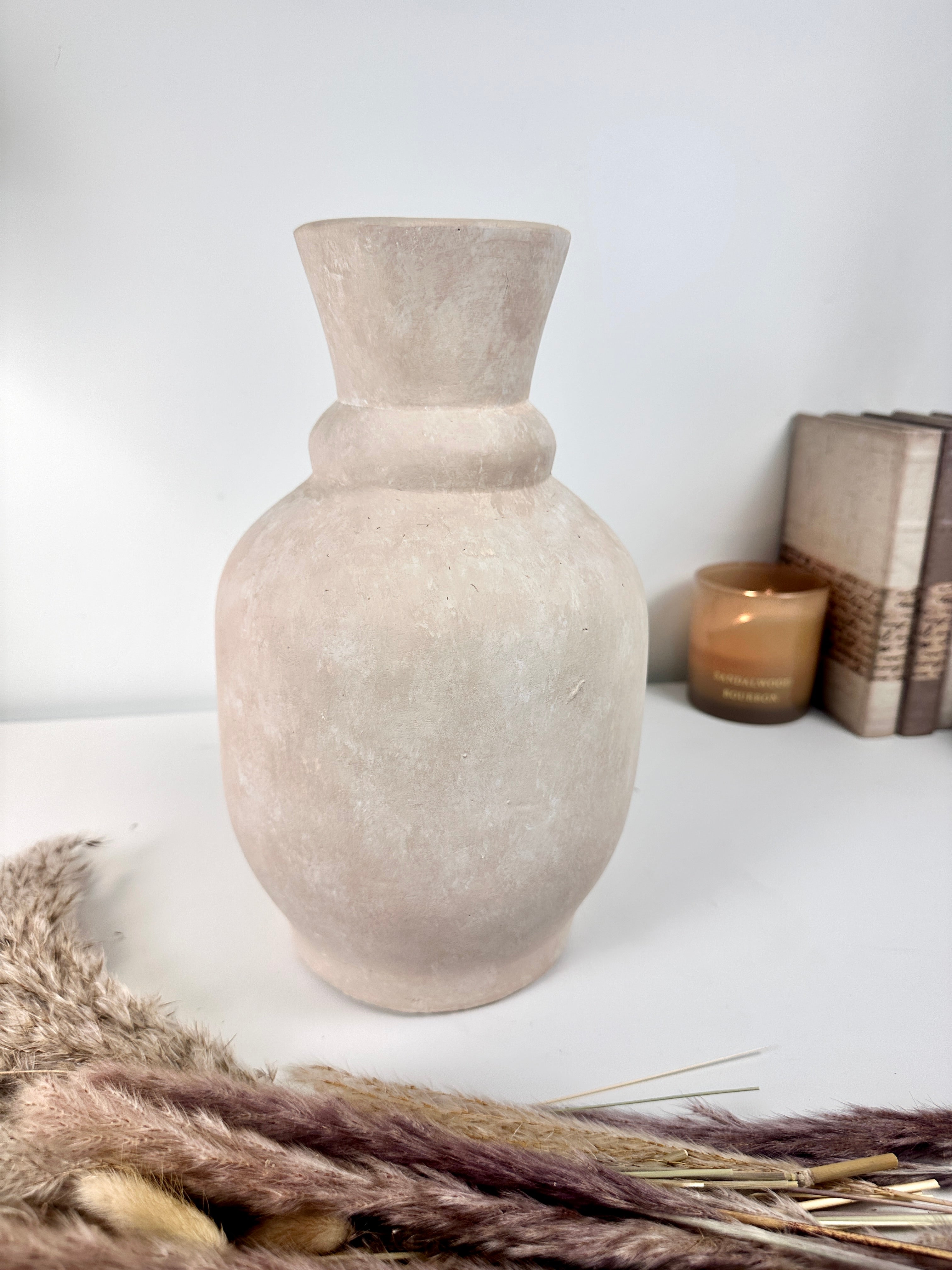 Roman Style Vase Hand-Painted 12" tall - Cream Sand washed