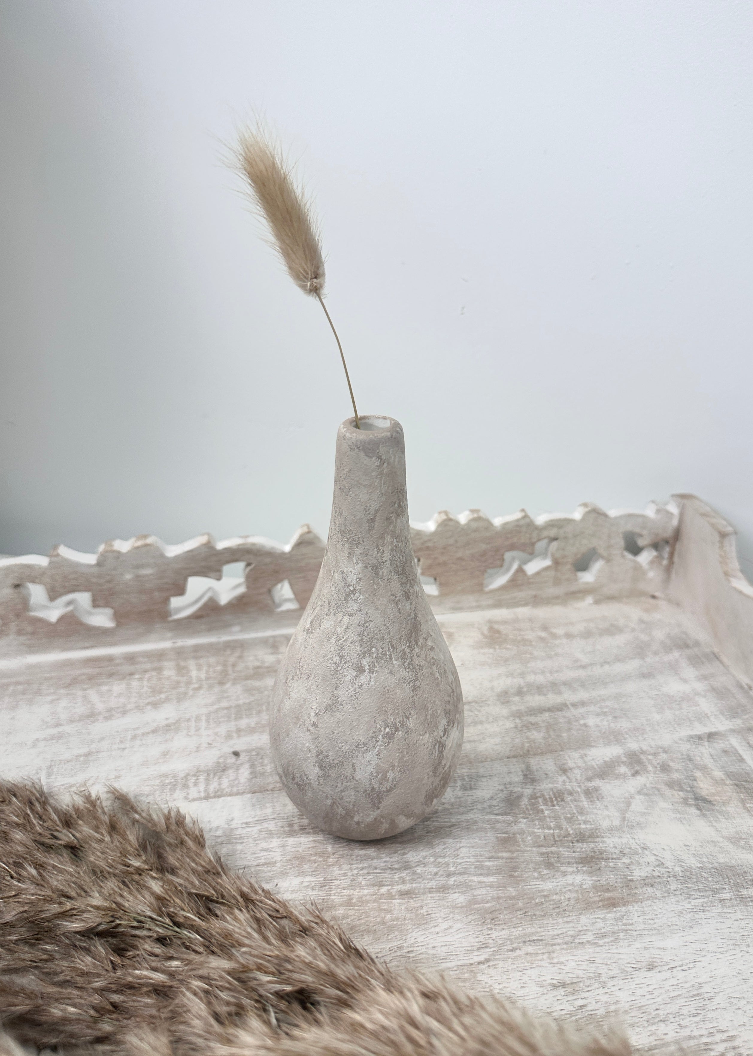 Small Decorative Ceramic Vase 6” tall - Hand-Painted Beige washed