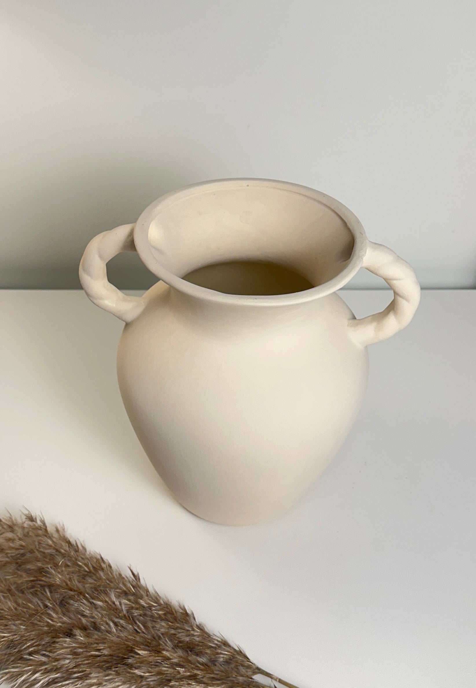 Minimalist Hand-Painted Ceramic Textured Vase 9" - Cream White
