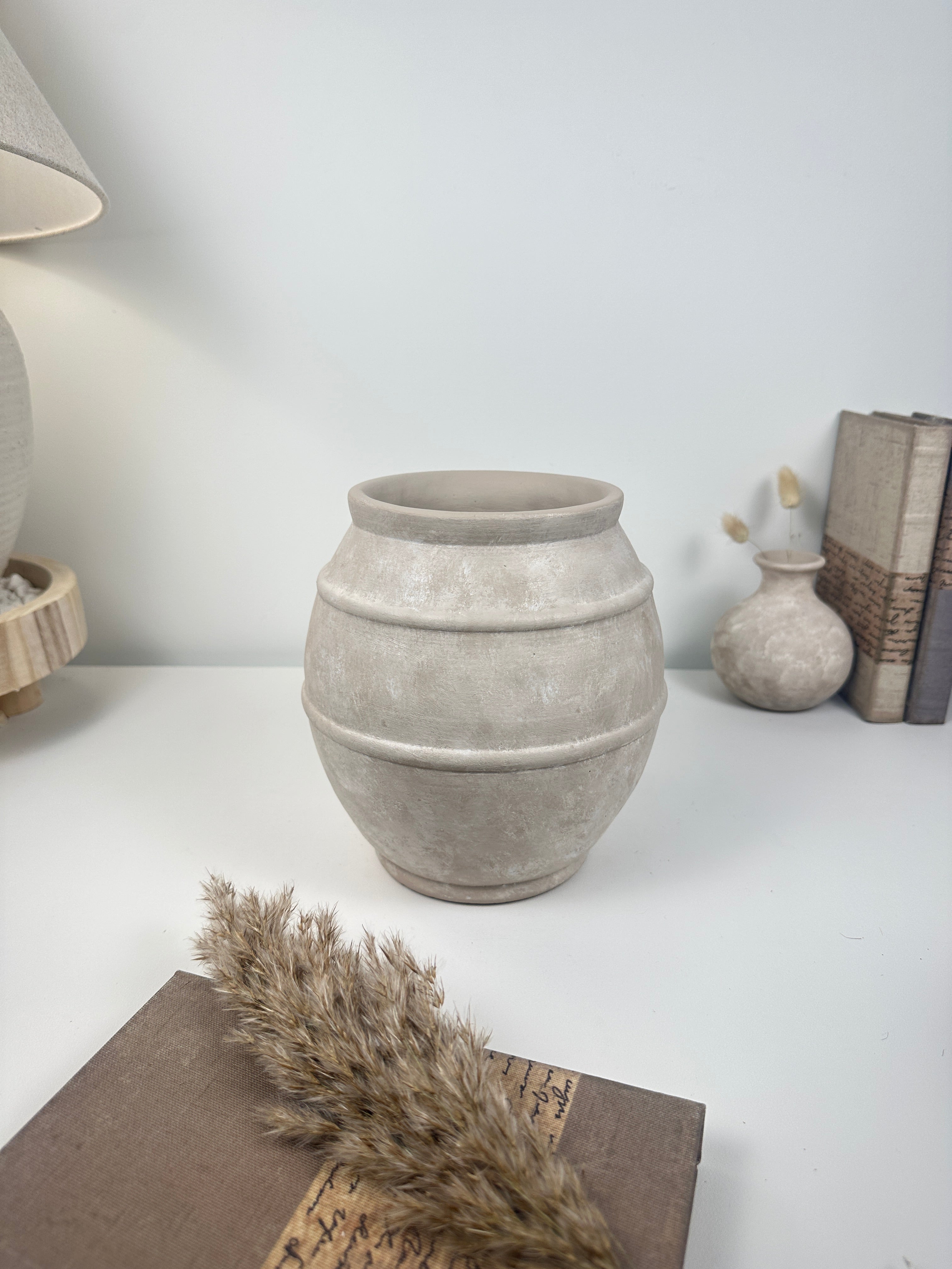 Handmade Painted Beige Washed Decorative Vase Planter 12’’