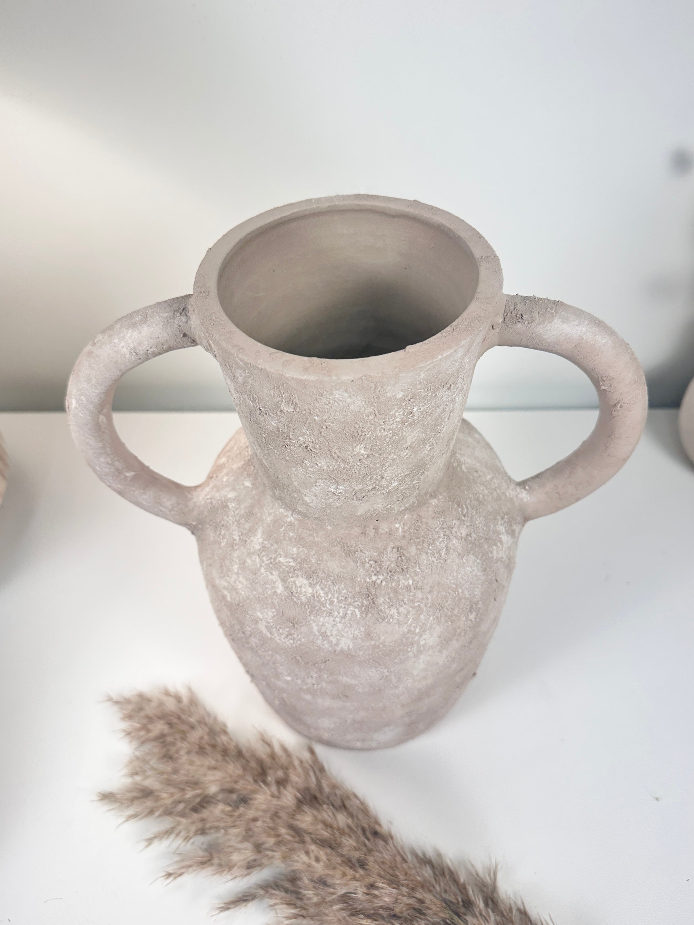 Roman Style Hand-Painted/Textured Ceramic Vase 13” tall - beige washed