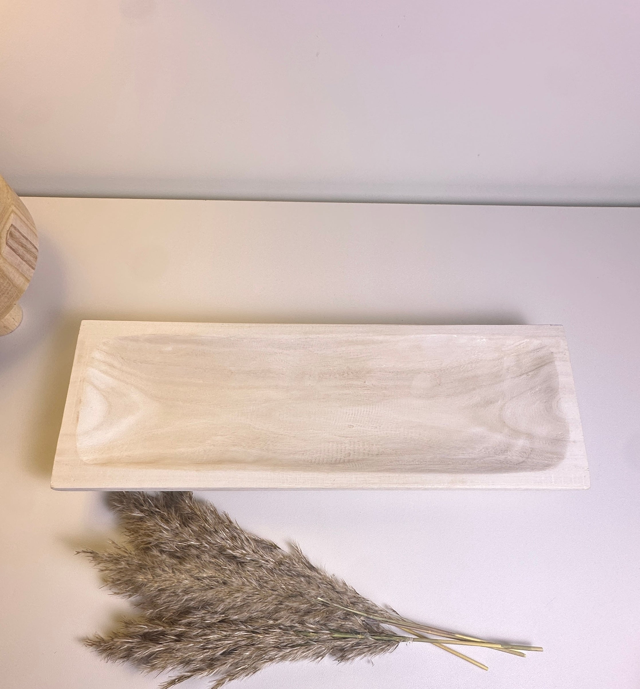 Paulownia Wood Boho Tray 20" long - Ivory Sand Whitewashed