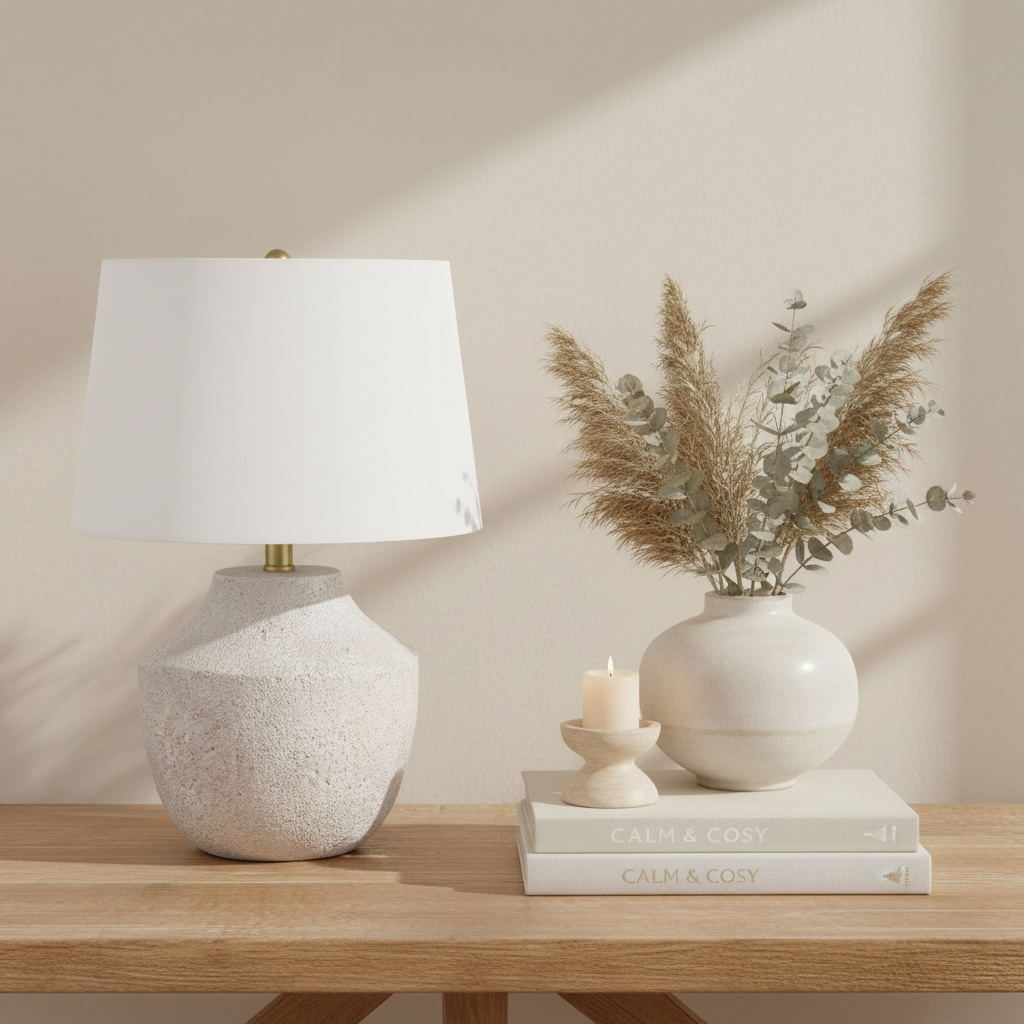 Lighting, 20"h, Table Lamp, Cream Concrete, Ivory / Cream Shade, Modern