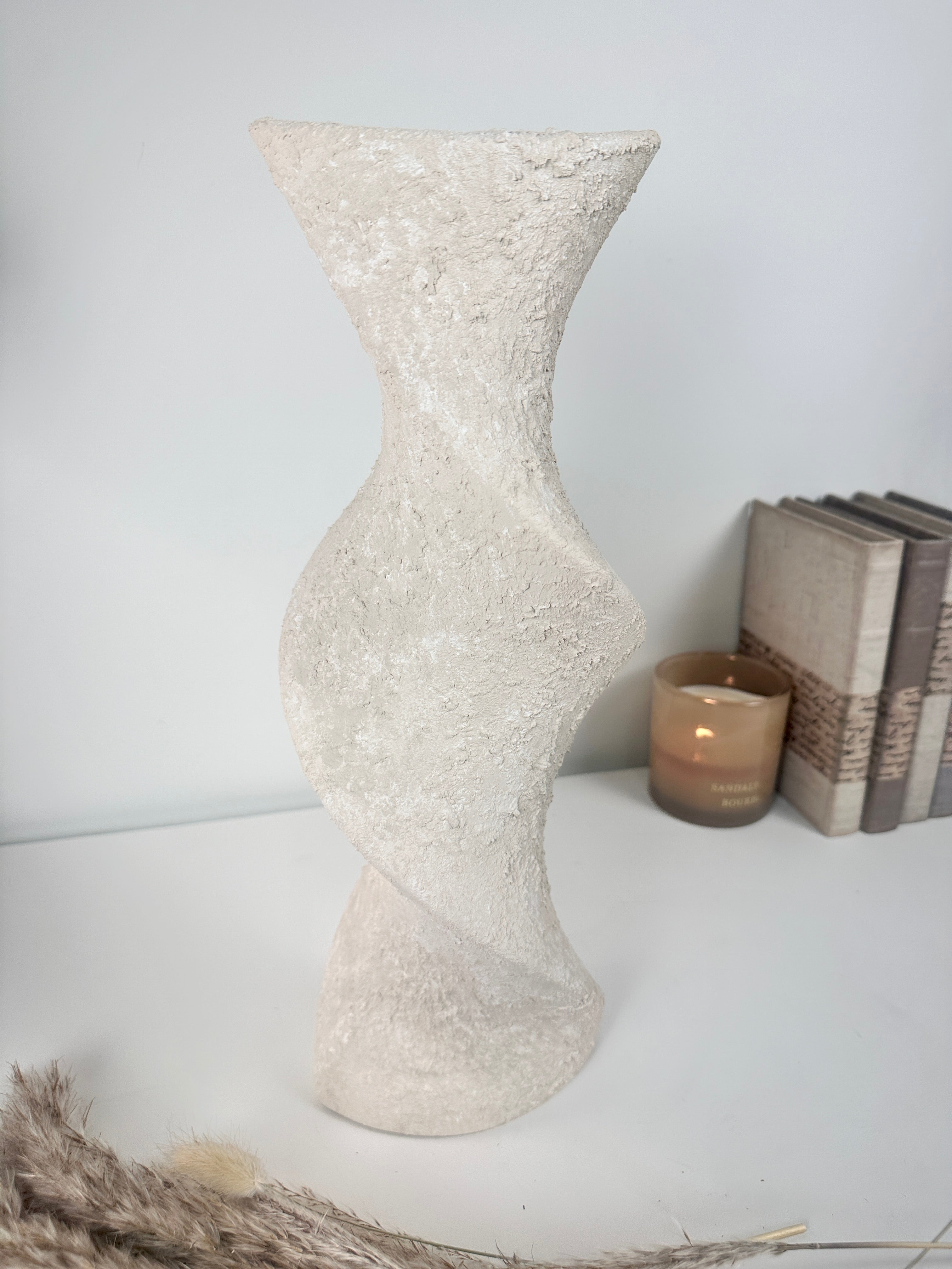 Minimalist Textured Hand-painted Ceramic Vase 16" off white washed