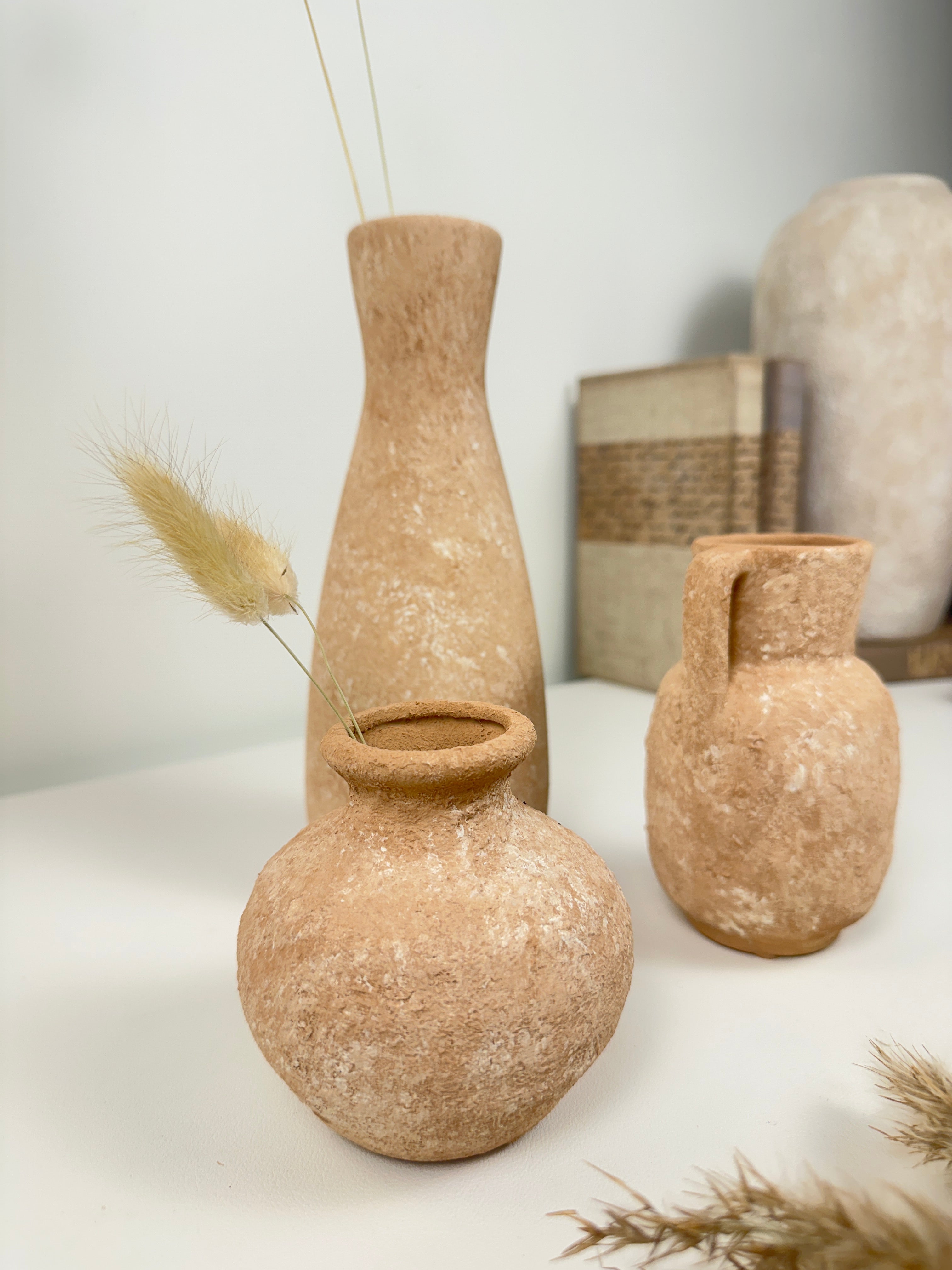 Set of 3 vases ceramic handmade and textured  terracotta color