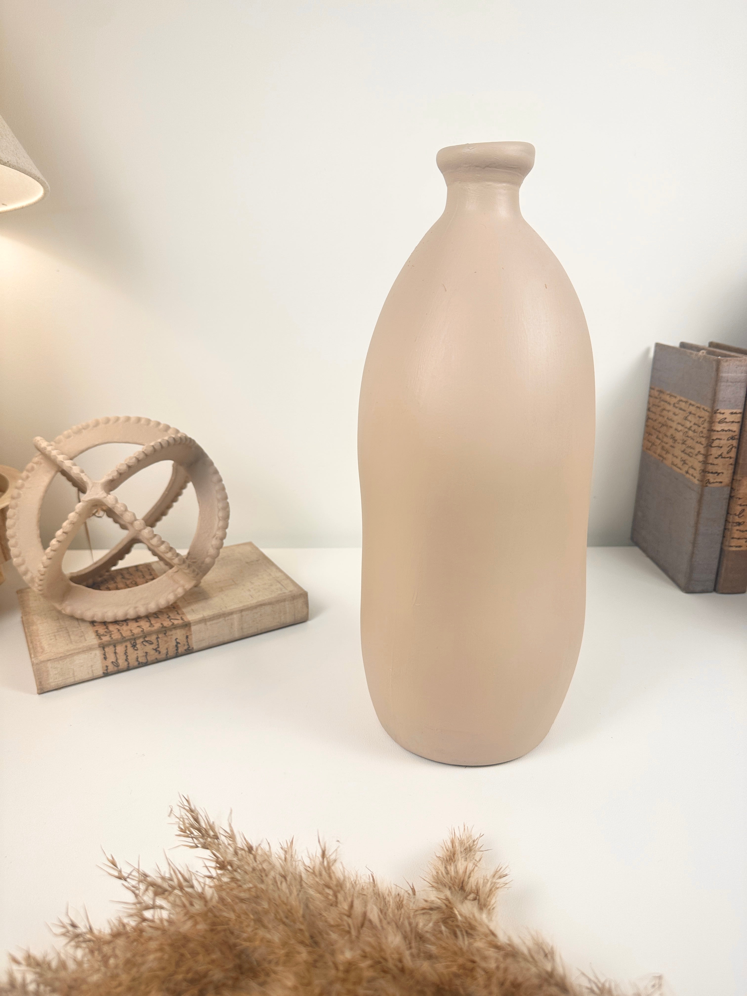 Contemporary Tan Matte 14" Vase Made in Glass