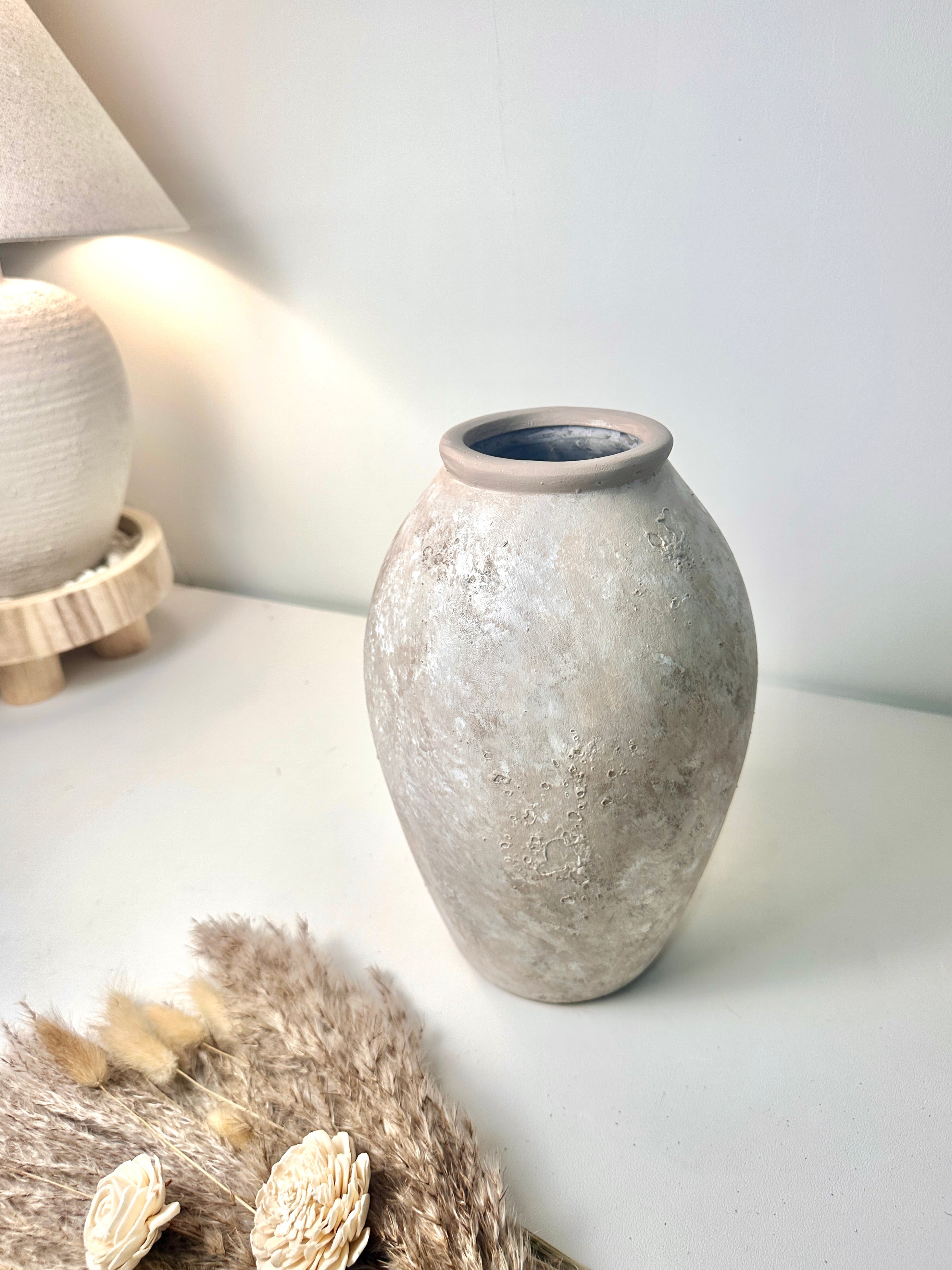 Handmade Painted Beige Wash Decorative Ceramic Vase 11’’ tall
