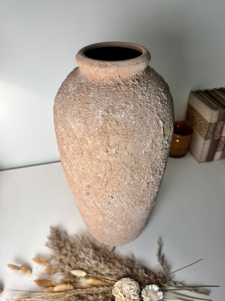 Minimalist Vase 18" tall Textured Hand-painted Ceramic  - Tan wash