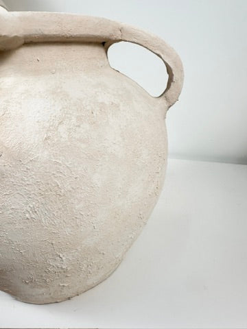 Minimalist Textured Hand-Painted Vase 4 handles Roman Style - 11" tall - Cream