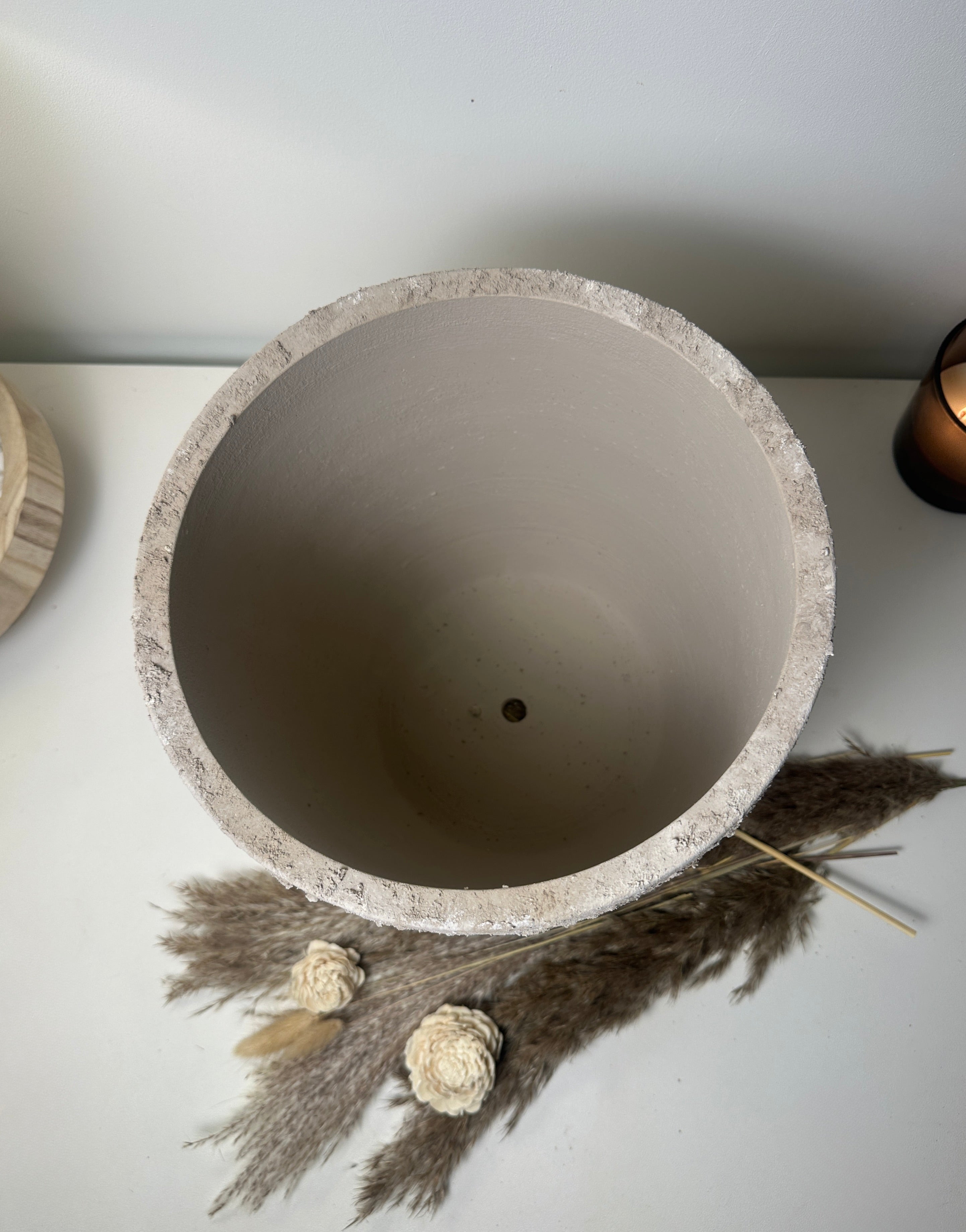 11" tall Minimalist Hand-Painted & Textured Planter Pot with drainage hole - Mesa Beige