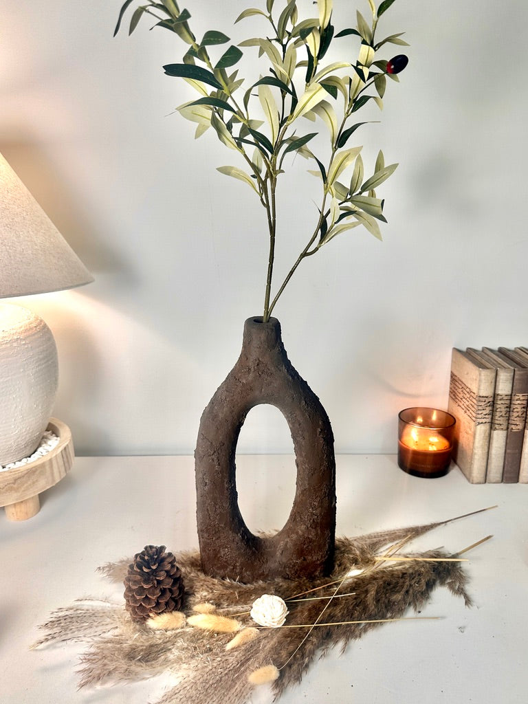 Rustic Tree Style Wood Vase Textured Handcrafted 14" tall - Dark Brown