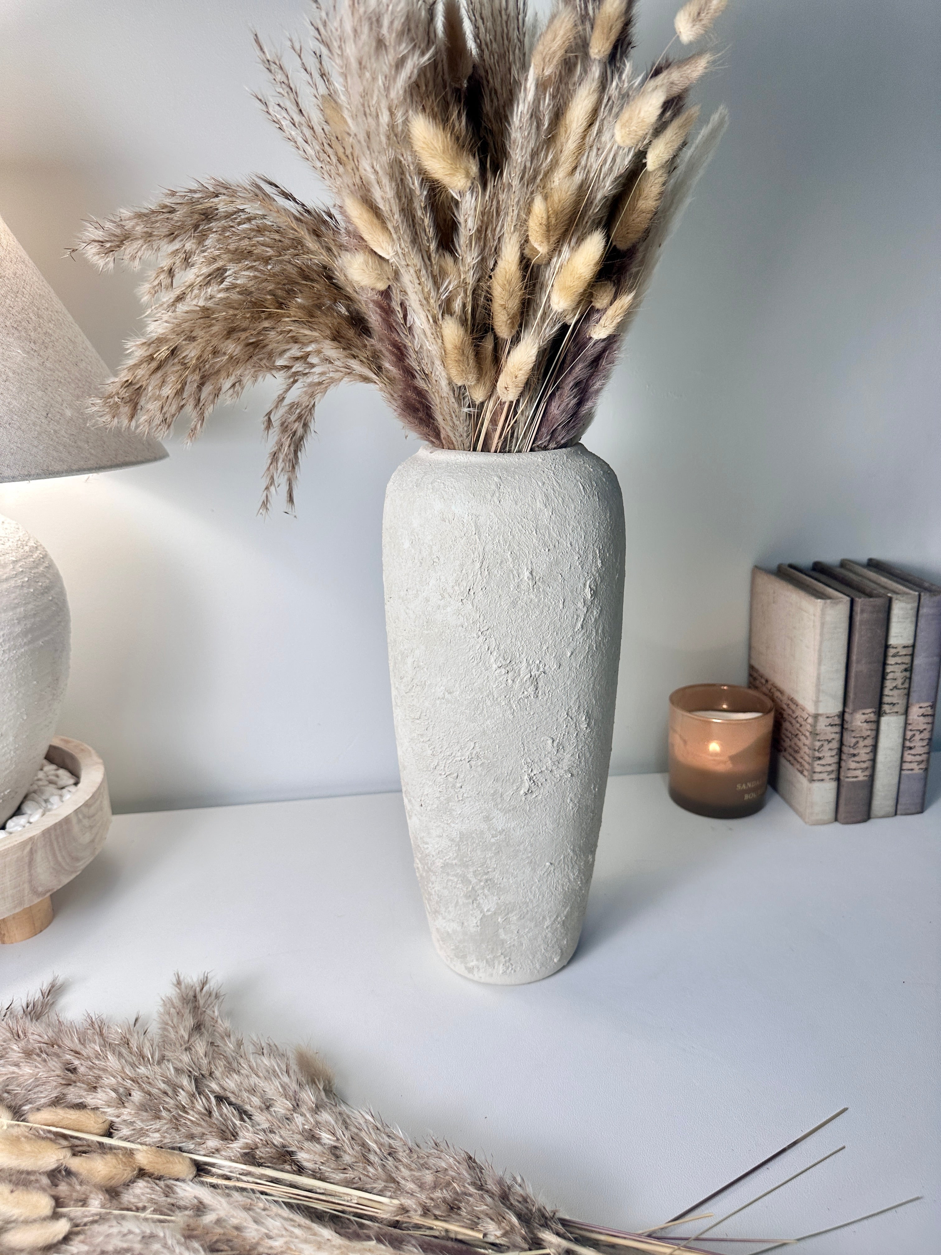 Minimalist Textured Hand-painted Ceramic Vase 14.5" tall - Off White washed